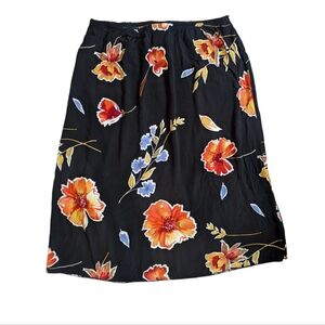 90s Black Floral Vintage Midi Skirt